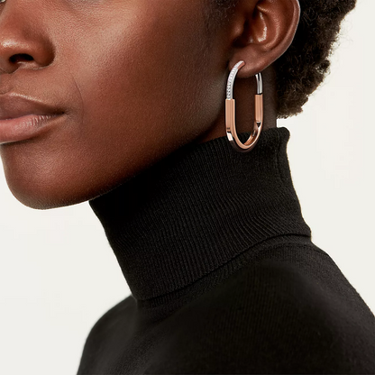 [Dawnora Jewelry]LOCK EARRINGS ROSE AND WHITE GOLD DIAMONDS EXTRA LARGE