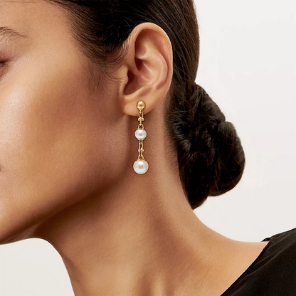 [Dawnora Jewelry]TRIPLE DROP LINK EARRINGS GOLD WITH FRESHWATER PEARLS