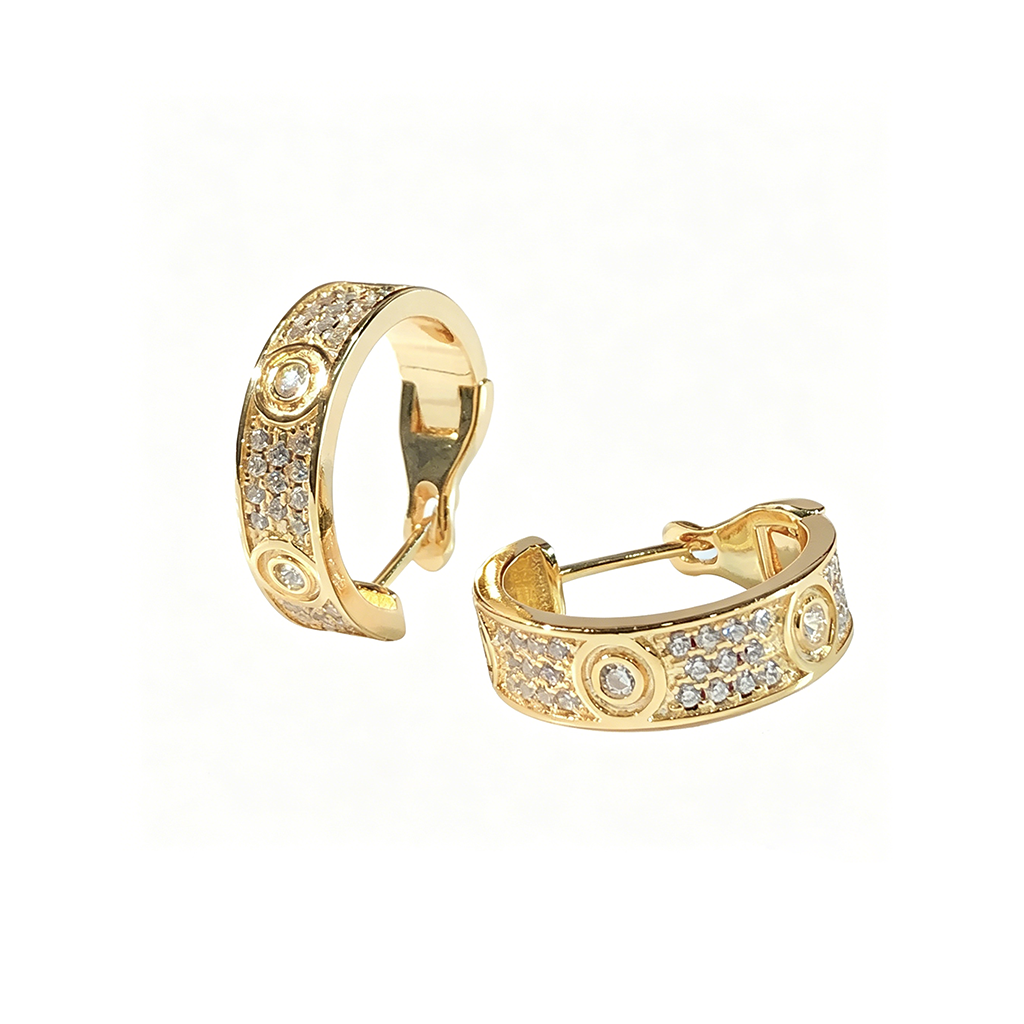 [Dawnora Jewelry]LOVE 5.5MM DIAMOND PAVED EARRINGS