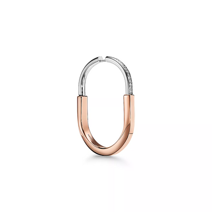 [Dawnora Jewelry]LOCK EARRINGS ROSE AND WHITE GOLD DIAMONDS EXTRA LARGE
