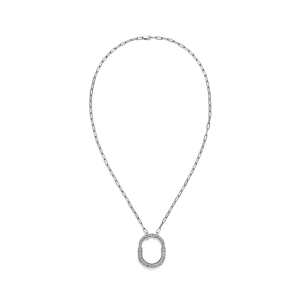[Dawnora Jewelry]LOCK NECKLACE MEDIUM PENDANT SILVER PAVED DIAMONDS