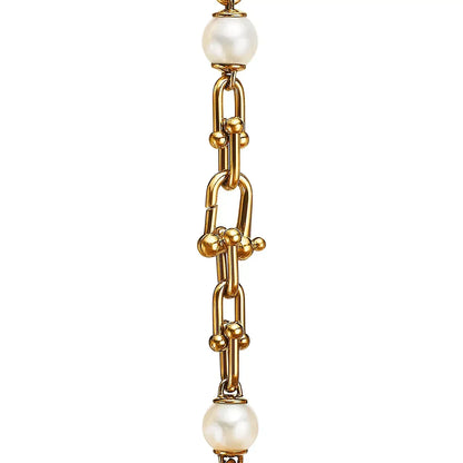 [Dawnora Jewelry]LINK BRACELET GOLD WITH FRESHWATER PEARLS