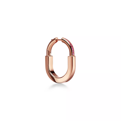 [Dawnora Jewelry]LOCK MEDIUM PINK DIAMOND PINK GOLD EARRINGS