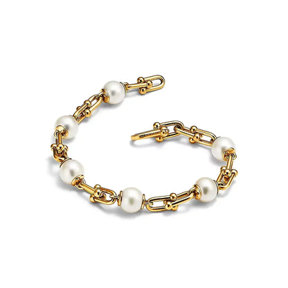 [Dawnora Jewelry]LINK BRACELET GOLD WITH FRESHWATER PEARLS