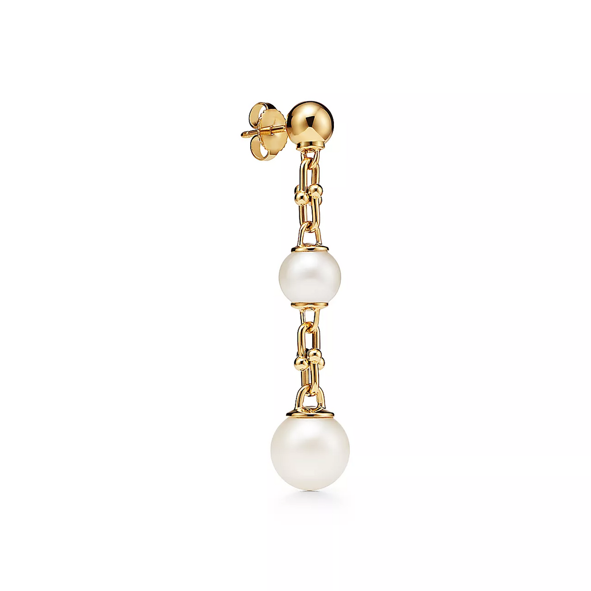 [Dawnora Jewelry]TRIPLE DROP LINK EARRINGS GOLD WITH FRESHWATER PEARLS
