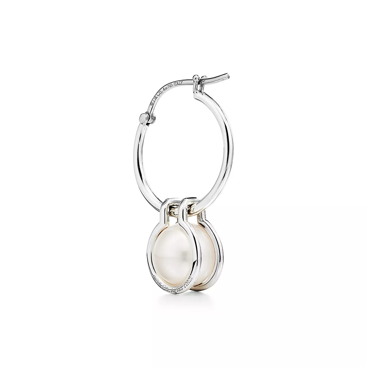 [Dawnora Jewelry]PEARL HOOP SILVER EARRINGS