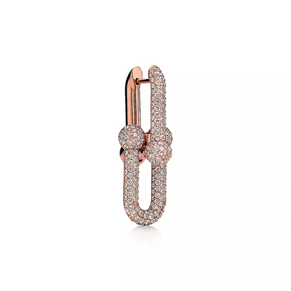 [Dawnora Jewelry]LARGE LINK EARRINGS PINK GOLD WITH PAVED DIAMONDS