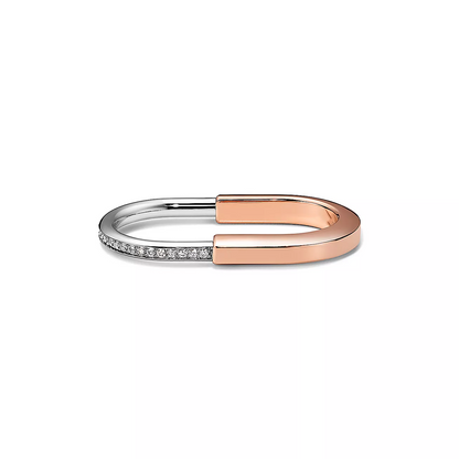 [Dawnora Jewelry]LOCK RING TOW-FINGER ROSE AND WHITE GOLD DIAMONDS