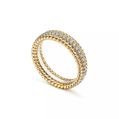 [Dawnora Jewelry]ROPE TWO-ROW GOLD DIAMOND RING