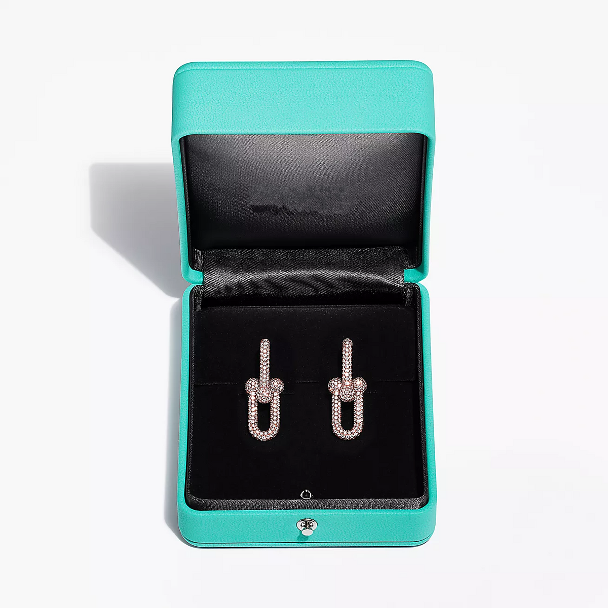 [Dawnora Jewelry]LARGE LINK EARRINGS PINK GOLD WITH PAVED DIAMONDS
