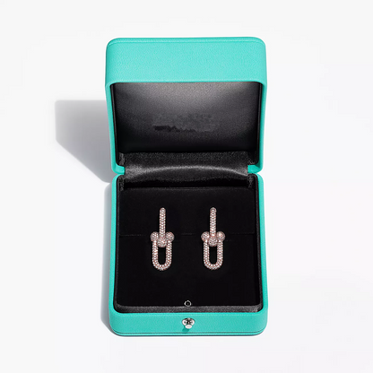 [Dawnora Jewelry]LARGE LINK EARRINGS PINK GOLD WITH PAVED DIAMONDS