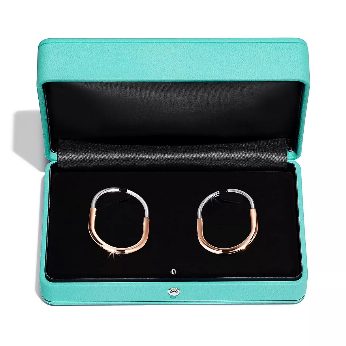 [Dawnora Jewelry]LOCK EARRINGS ROSE AND WHITE GOLD DIAMONDS EXTRA LARGE