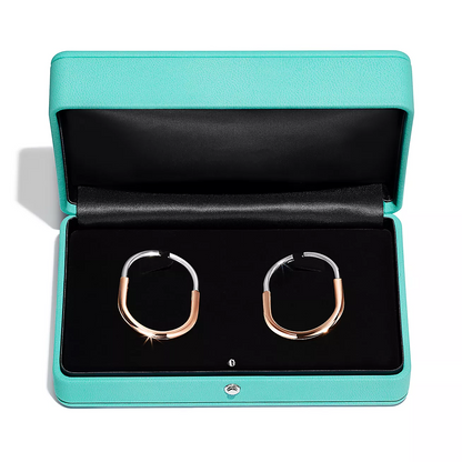 [Dawnora Jewelry]LOCK EARRINGS ROSE AND WHITE GOLD DIAMONDS EXTRA LARGE