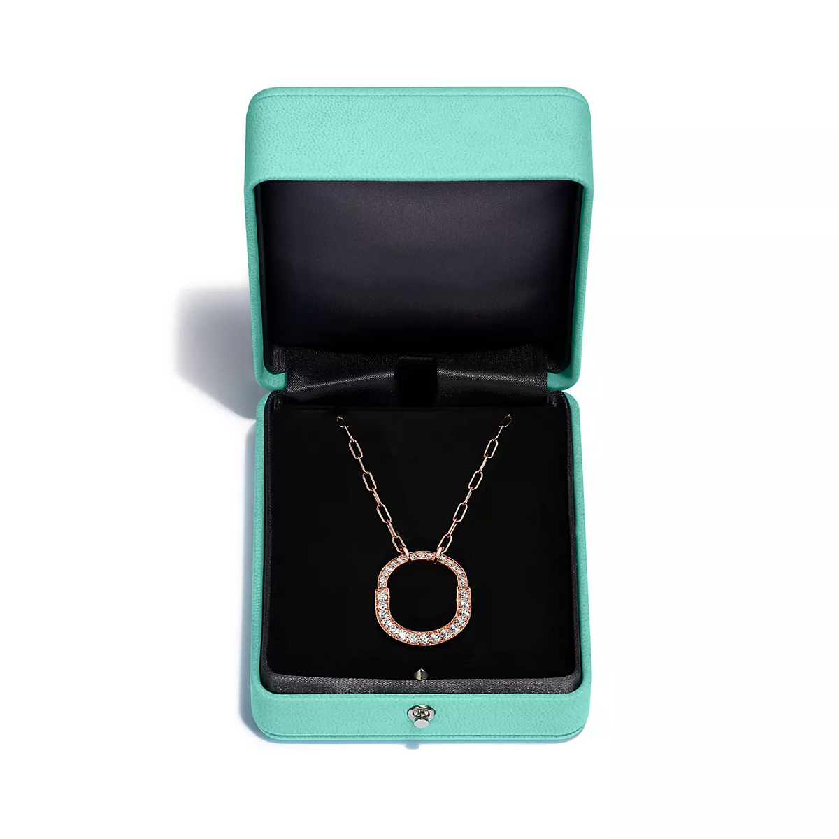 [Dawnora Jewelry]LOCK NECKLACE MEDIUM PENDANT PINK GOLD PAVED DIAMONDS