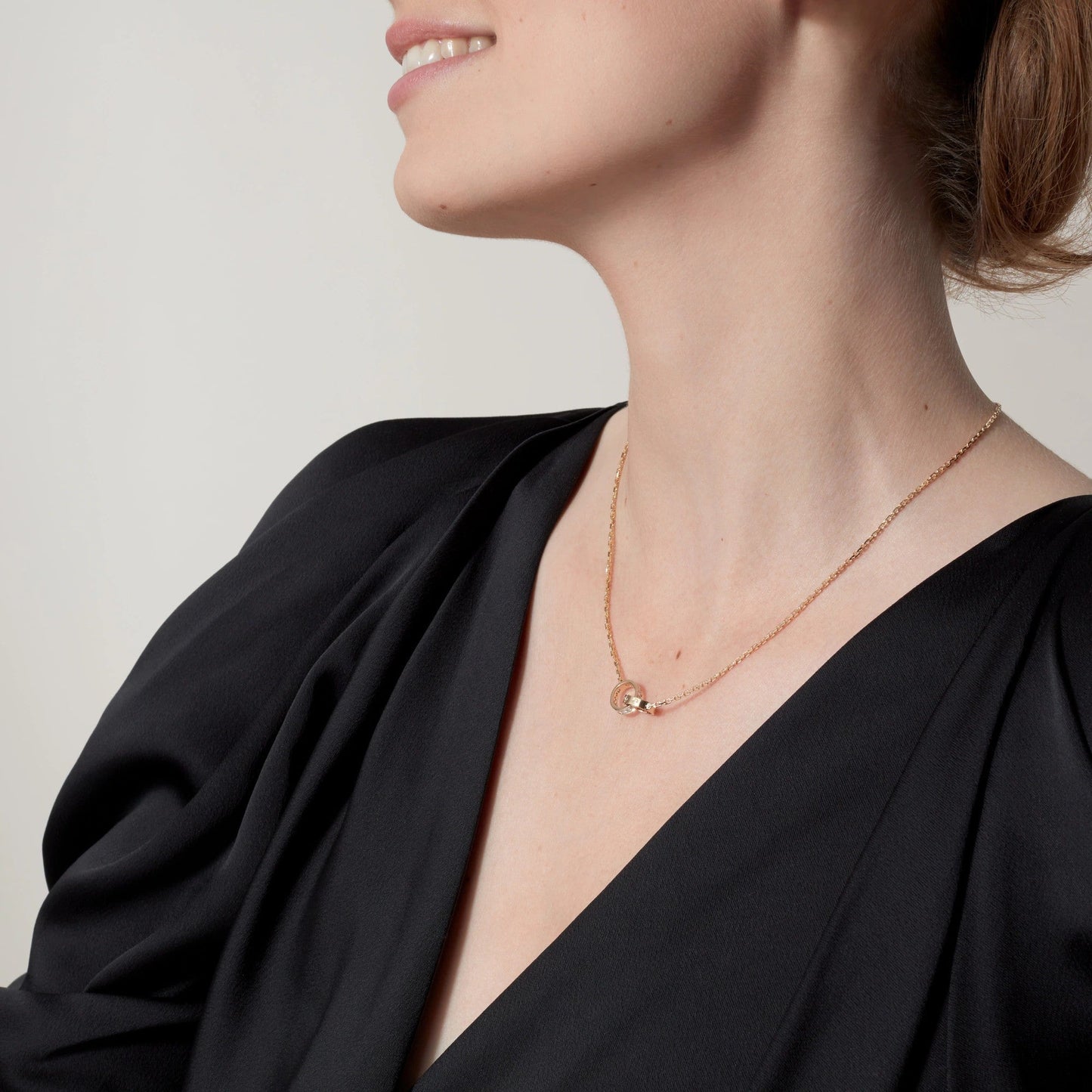 [Dawnora Jewelry]LOVE DOUBLE RING HALF DIAMOND NECKLACE