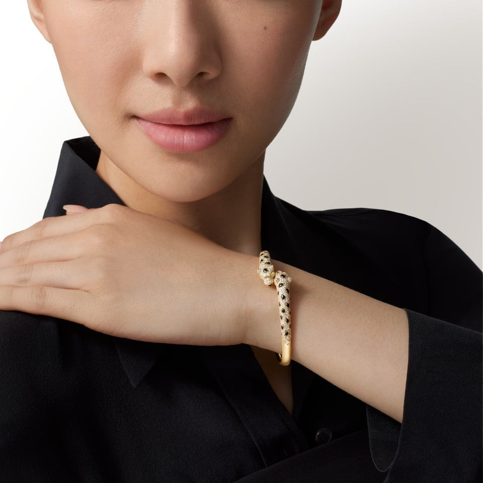 [Dawnora Jewelry]PANTHERE DOUBLE HEADED HALF DIAMOND OPEN BRACELET