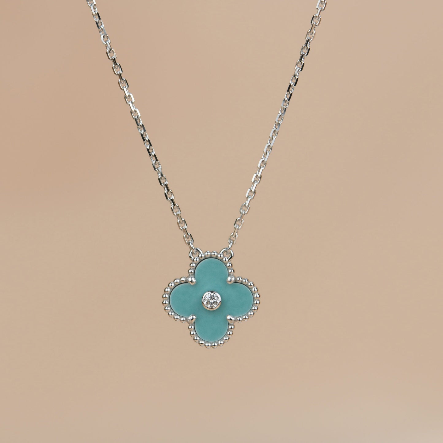 [Dawnora Jewelry]CLOVER 15MM DIAMOND SVRES PORCELAIN  NECKLACE SILVER