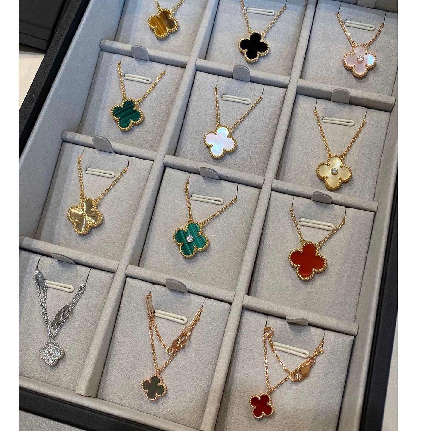 [Dawnora Jewelry]CLOVER 15MM DIAMOND SINGLE FLOWER NECKLACE