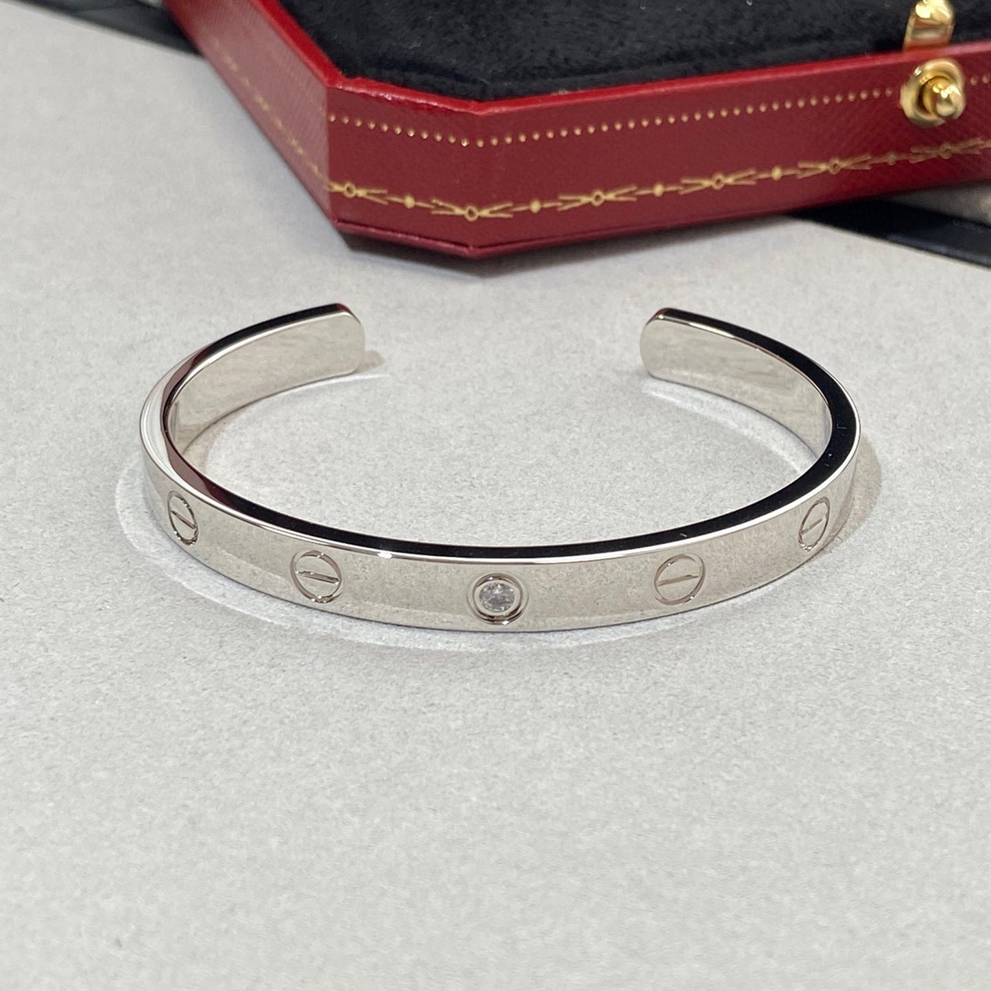 [Dawnora Jewelry]LOVE BRACELET 6.1MM 1 DIAMOND OPEN CUFF