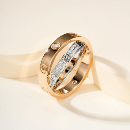[Dawnora Jewelry]LOVE PINK GOLD SILVER DIAMOND DOUBLE RING
