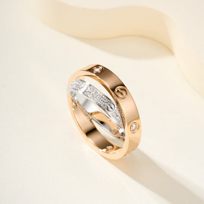 [Dawnora Jewelry]LOVE PINK GOLD SILVER DIAMOND DOUBLE RING
