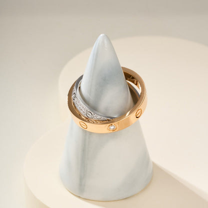 [Dawnora Jewelry]LOVE PINK GOLD SILVER DIAMOND DOUBLE RING