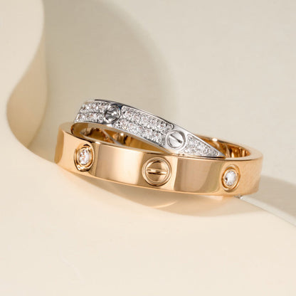[Dawnora Jewelry]LOVE PINK GOLD SILVER DIAMOND DOUBLE RING