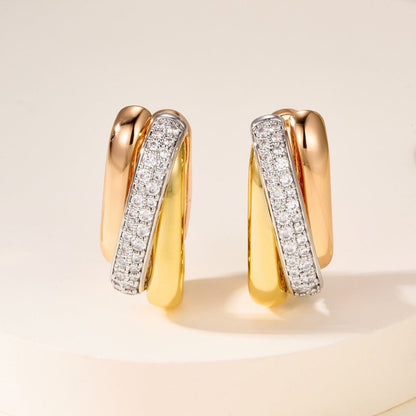 [Dawnora Jewelry]TRINITY HALF DIAMOND  CUSHION EARRINGS