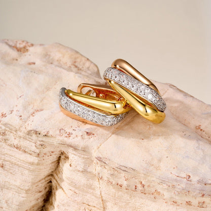 [Dawnora Jewelry]TRINITY HALF DIAMOND  CUSHION EARRINGS
