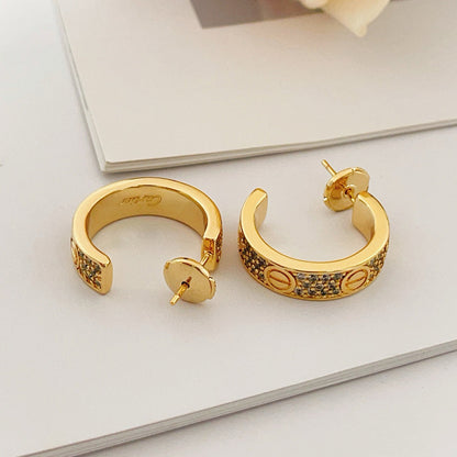 [Dawnora Jewelry]LOVE 5.5MM DIAMOND PAVED EARRINGS