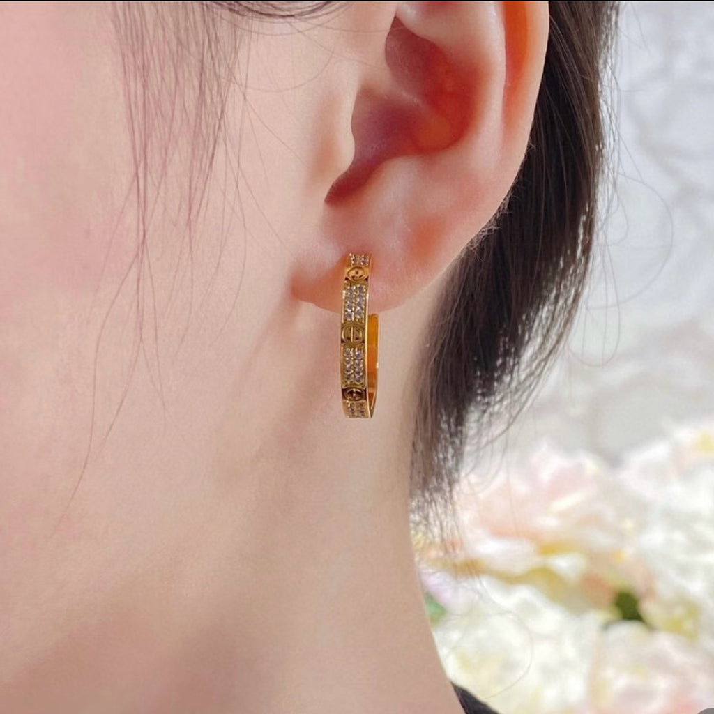 [Dawnora Jewelry]LOVE EARRINGS 3.6MM DIAMOND PAVED