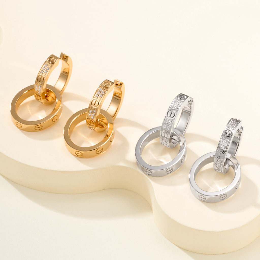 [Dawnora Jewelry]LOVE 3.3MM DANGLE HALF DIAMOND EARRINGS