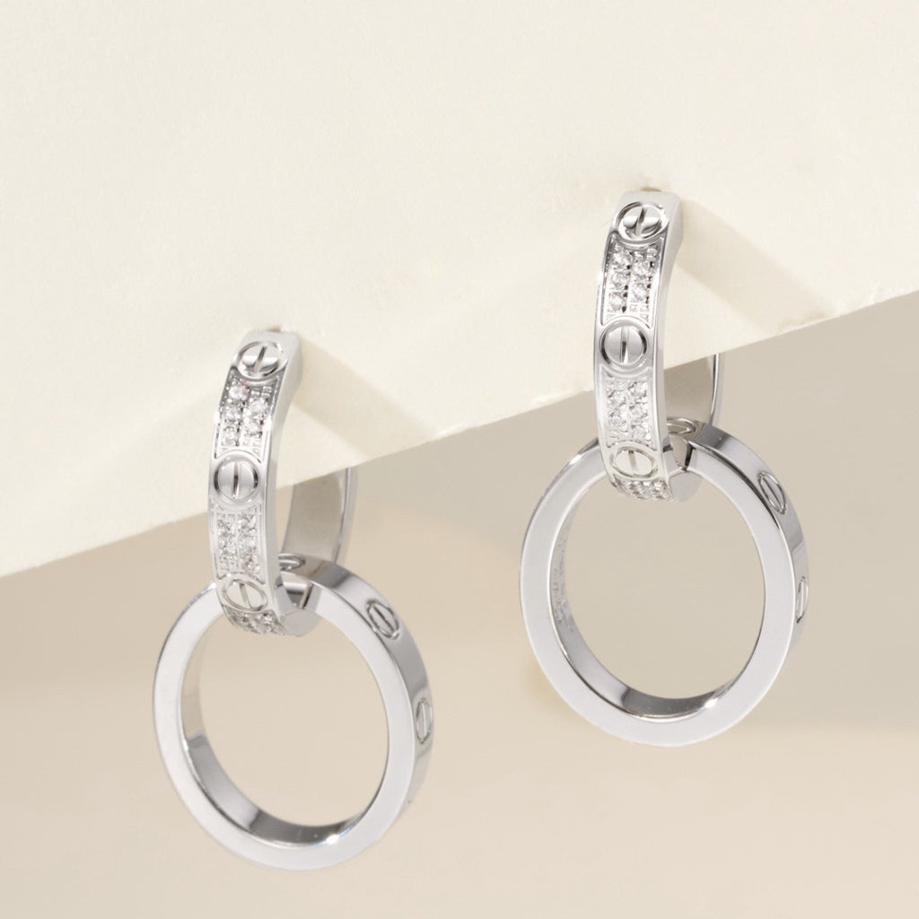 [Dawnora Jewelry]LOVE 3.3MM DANGLE HALF DIAMOND EARRINGS