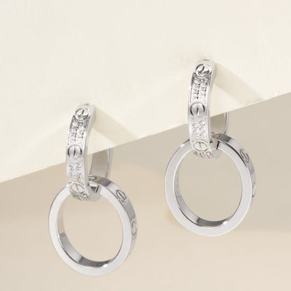 [Dawnora Jewelry]LOVE 3.3MM DANGLE HALF DIAMOND EARRINGS