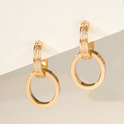 [Dawnora Jewelry]LOVE 3.3MM DANGLE HALF DIAMOND EARRINGS