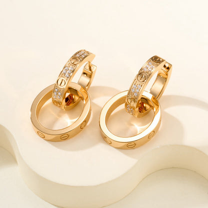 [Dawnora Jewelry]LOVE 3.3MM DANGLE HALF DIAMOND EARRINGS