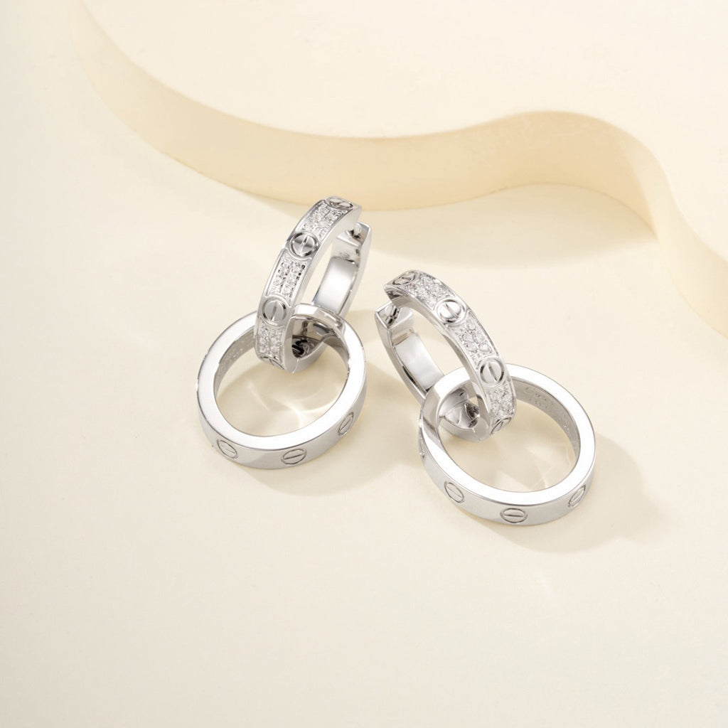 [Dawnora Jewelry]LOVE 3.3MM DANGLE HALF DIAMOND EARRINGS