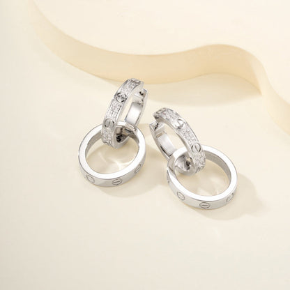 [Dawnora Jewelry]LOVE 3.3MM DANGLE HALF DIAMOND EARRINGS