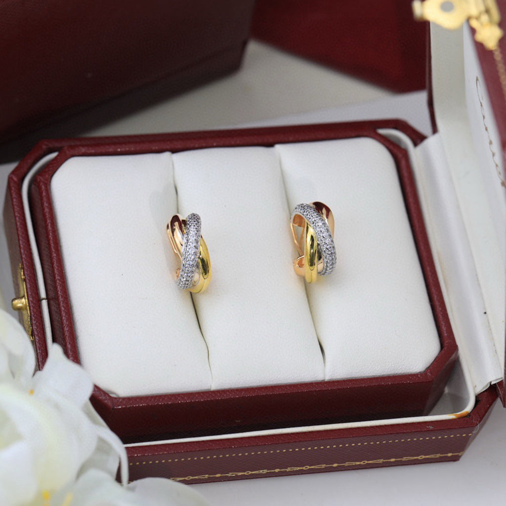 [Dawnora Jewelry]TRINITY HALF DIAMOND  CLASSIC EARRINGS