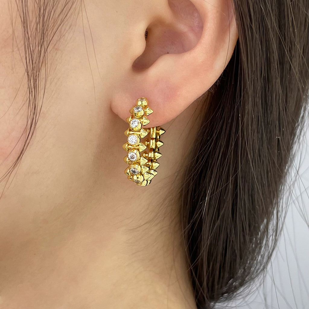 [Dawnora Jewelry]CLASH FULL DIAMOND MEDIUM EARRINGS