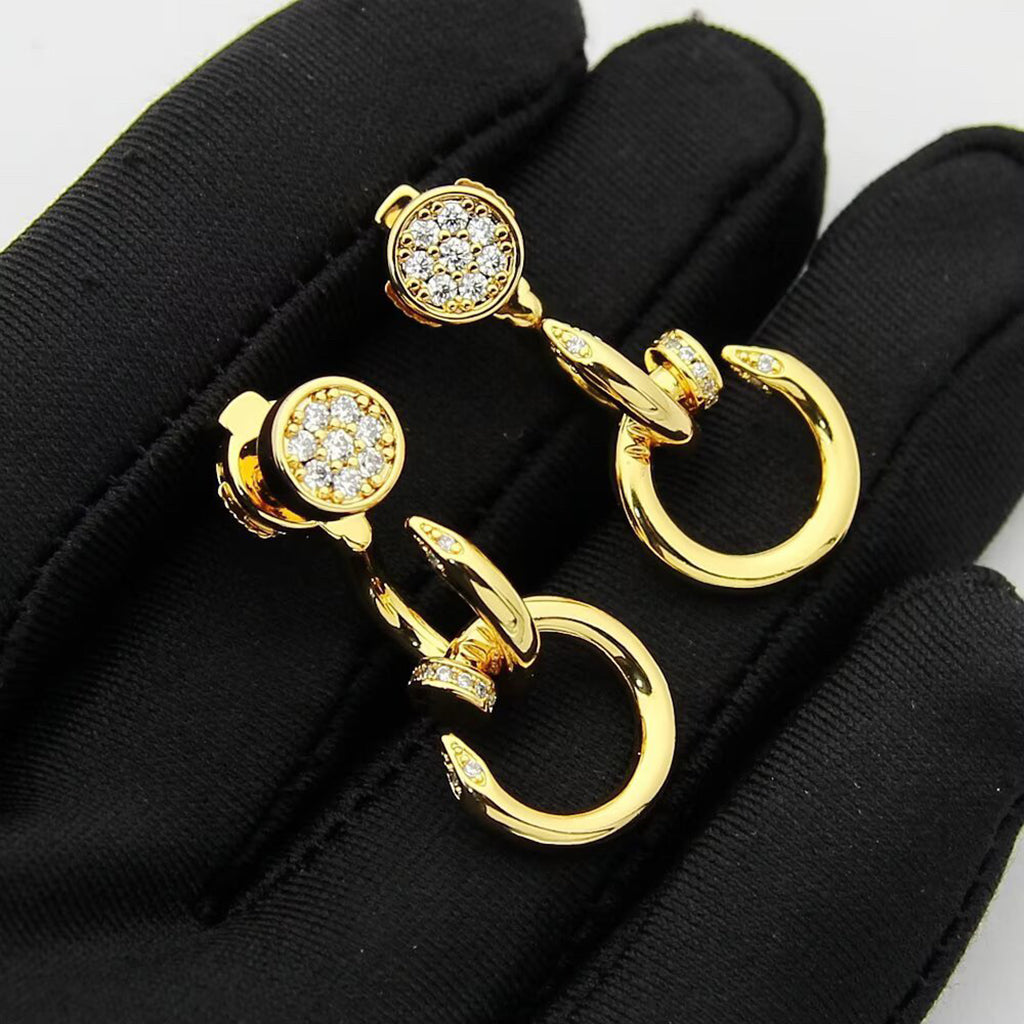 [Dawnora Jewelry]JUSTE HALF DIAMOND DOUBLE EARRINGS