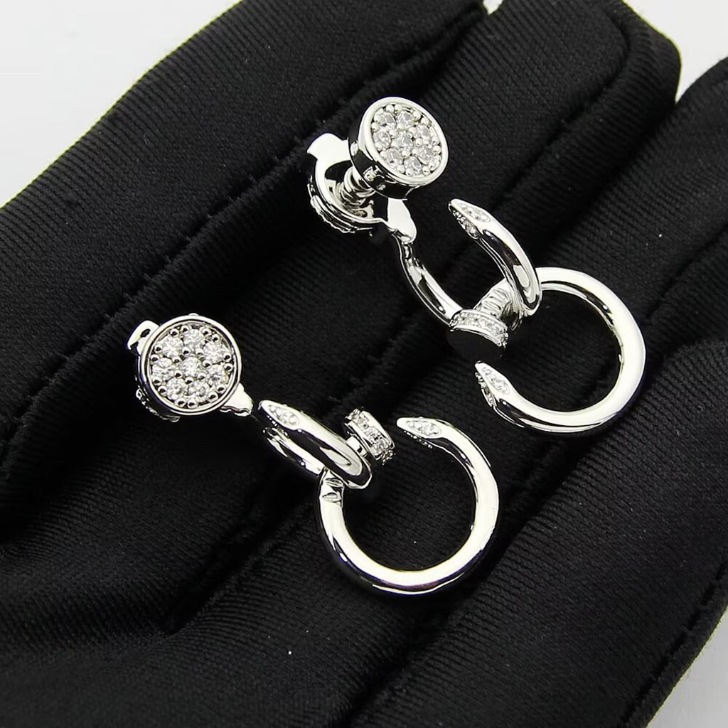 [Dawnora Jewelry]JUSTE HALF DIAMOND DOUBLE EARRINGS