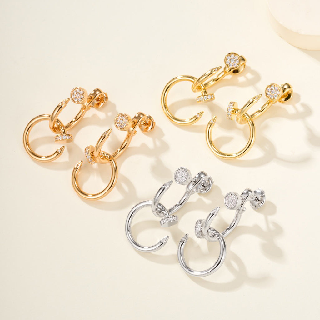 [Dawnora Jewelry]JUSTE HALF DIAMOND DOUBLE EARRINGS