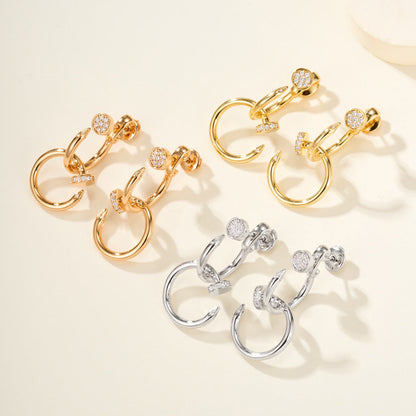 [Dawnora Jewelry]JUSTE HALF DIAMOND DOUBLE EARRINGS