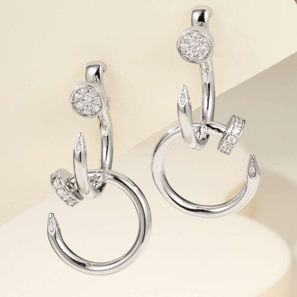 [Dawnora Jewelry]JUSTE HALF DIAMOND DOUBLE EARRINGS