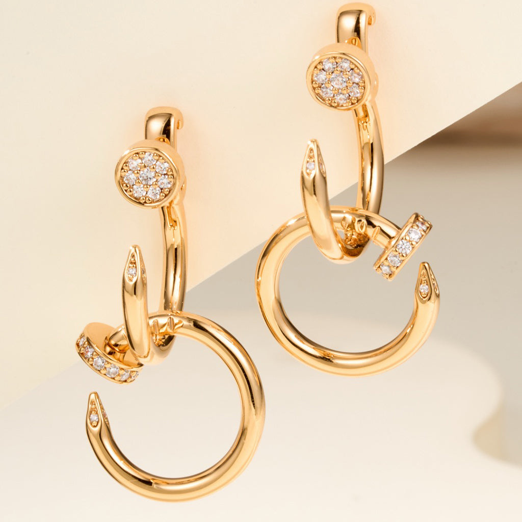 [Dawnora Jewelry]JUSTE HALF DIAMOND DOUBLE EARRINGS
