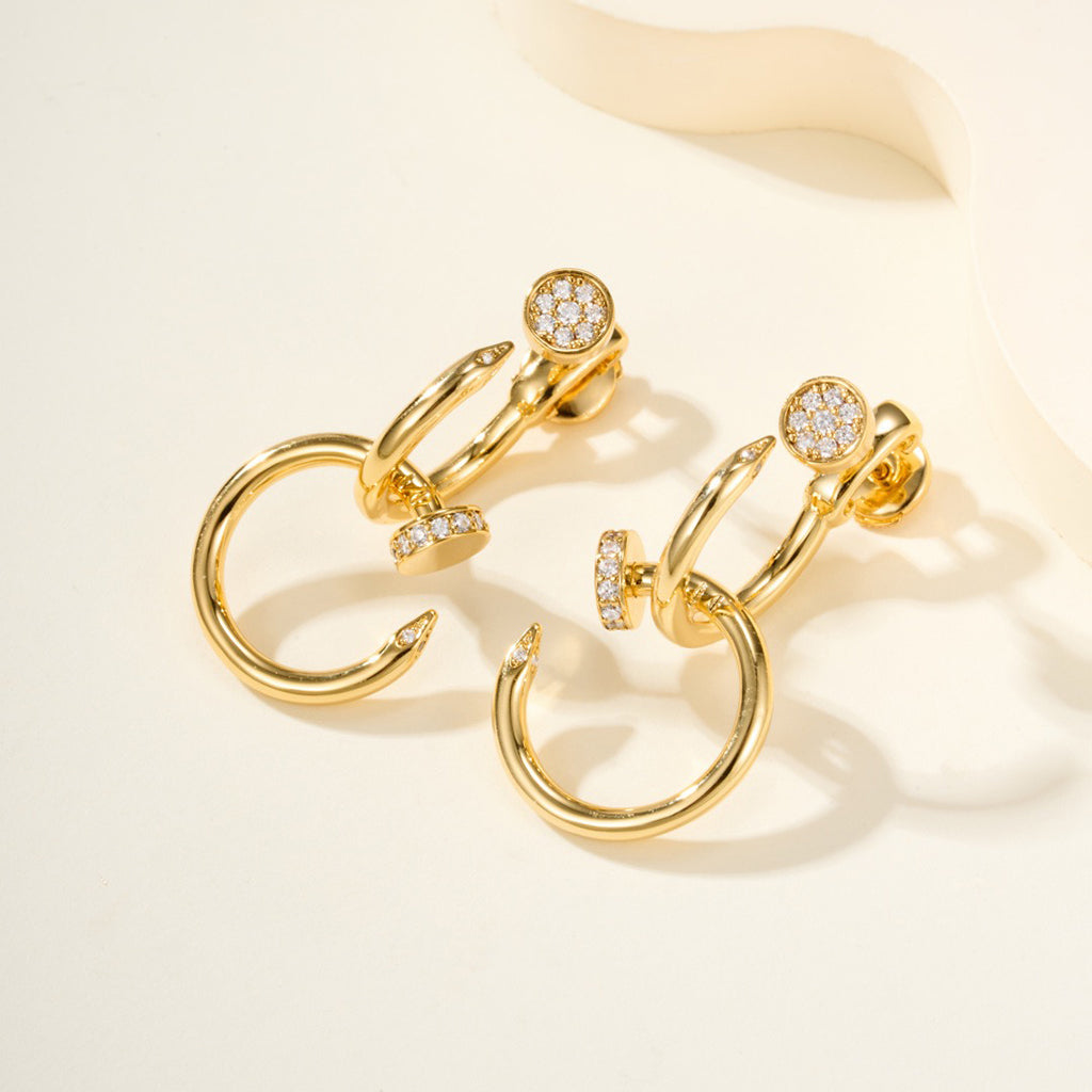 [Dawnora Jewelry]JUSTE HALF DIAMOND DOUBLE EARRINGS