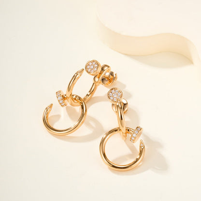 [Dawnora Jewelry]JUSTE HALF DIAMOND DOUBLE EARRINGS