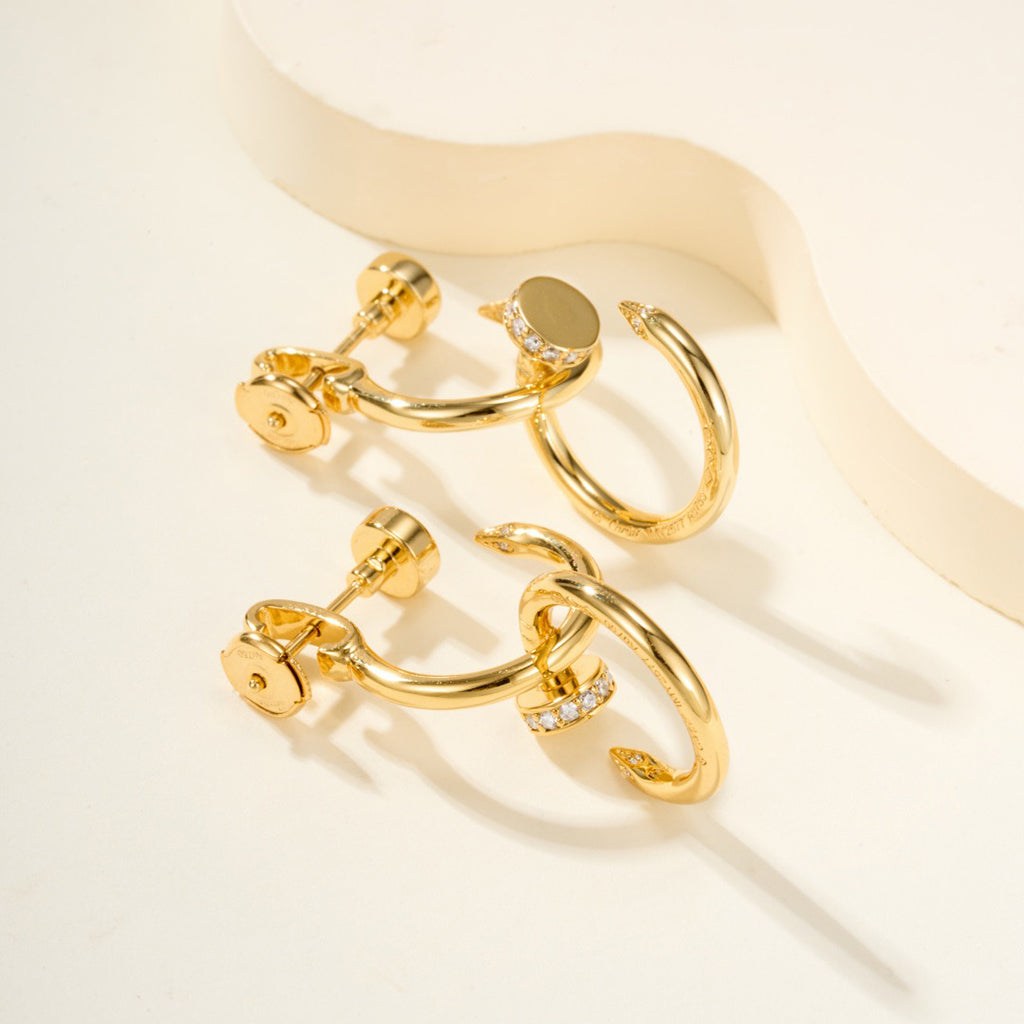 [Dawnora Jewelry]JUSTE HALF DIAMOND DOUBLE EARRINGS