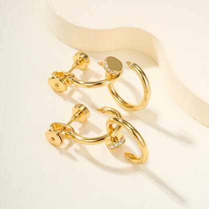 [Dawnora Jewelry]JUSTE HALF DIAMOND DOUBLE EARRINGS